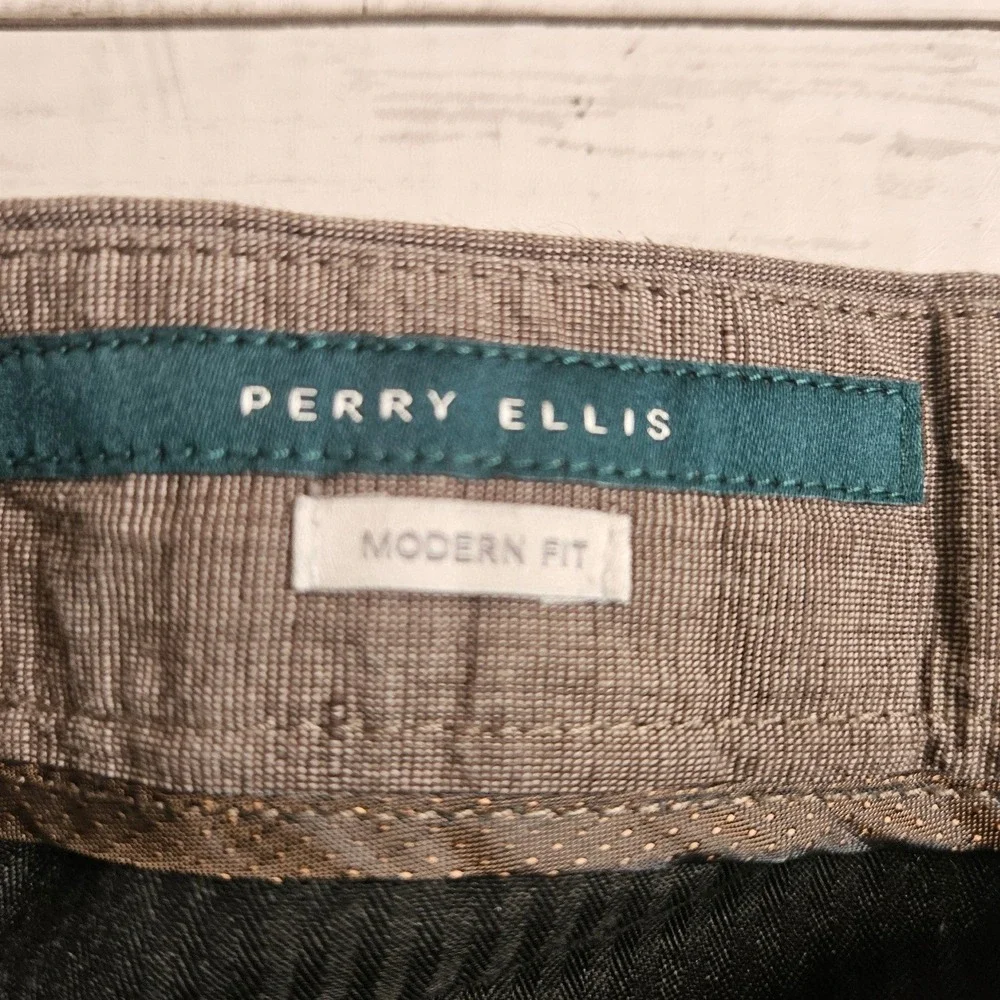 Perry Ellis Modern Fit Linen Cotton Blend Pants Brown Grey Mens 38x30